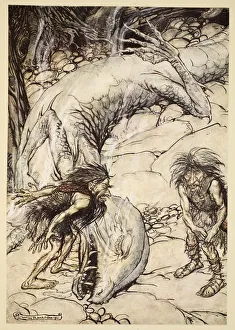 The dwarves quarrelling over the body of Fafner, illustration from Siegfried and the Twilight of the Gods The dwarves quarrelling over the body of Fafner, illustration from Siegfried and the Twilight of the Gods