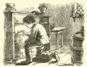 Edward Forbes, arranging his miniature museum (engraving) Edward Forbes, arranging his miniature museum (engraving)