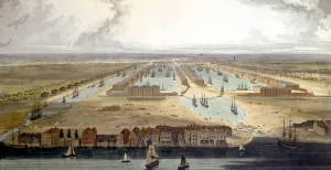 Elevated View of the New Dock and Warehouses, 1802 (engraving) Elevated View of the New Dock and Warehouses, 1802 (engraving)