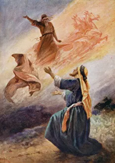 Elijah going to Heaven in a chariot of fire (colour litho) Elijah going to Heaven in a chariot of fire (colour litho)