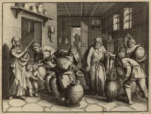Elisha multiplying the oil to relieve the debts of the prophet's widow (engraving) Elisha multiplying the oil to relieve the debts of the prophet's widow (engraving)