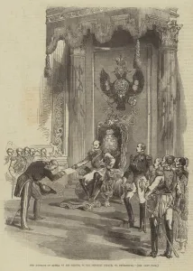 The Emperor of Russia on his Throne, in the Imperial Palace, St Petersburg (engraving) The Emperor of Russia on his Throne, in the Imperial Palace, St Petersburg (engraving)