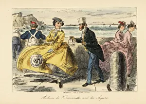 English gentleman and lady meeting on Ramsgate promenade, 19th century English gentleman and lady meeting on Ramsgate promenade, 19th century