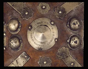 Engraved shield (detail of 373689) (hide & silver) Engraved shield (detail of 373689) (hide & silver)