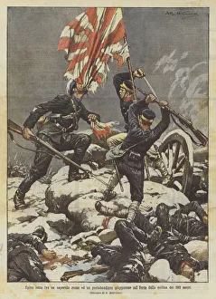 Epic fight between a Russian corporal and a Japanese flag bearer on the 203-meter hill fort (colour litho) Epic fight between a Russian corporal and a Japanese flag bearer on the 203-meter hill fort (colour litho)