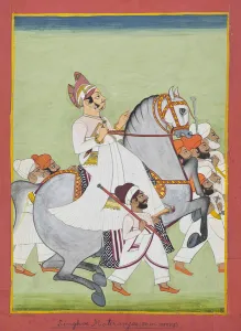 Equestrian portrait of Singhji Motiram Ji, 1802/58 (opaque pigments & gold on paper) Equestrian portrait of Singhji Motiram Ji, 1802/58 (opaque pigments & gold on paper)