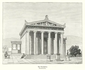 Erectheion, temple dedicated to Athena and Poseidon on the Acropolis, Athens, Ancient Greece (engraving) Erectheion, temple dedicated to Athena and Poseidon on the Acropolis, Athens, Ancient Greece (engraving)