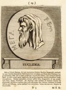 Euclid of Megara, Greek Socratic philosopher, 1780 (engraving) Euclid of Megara, Greek Socratic philosopher, 1780 (engraving)
