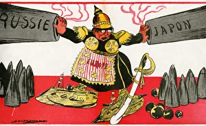Europe holding off Russian and Japanese Canons. 1904 (litho) Europe holding off Russian and Japanese Canons. 1904 (litho)
