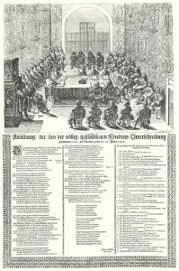 European peace congress held at Nuremberg in 1650 after the Thirty Years Wa (engraving) European peace congress held at Nuremberg in 1650 after the Thirty Years Wa (engraving)
