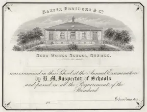 Examination certificate from Dens Works School (engraving) Examination certificate from Dens Works School (engraving)