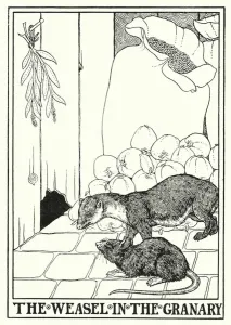 Fables of La Fontaine: The weasel in the granary (litho) Fables of La Fontaine: The weasel in the granary (litho)