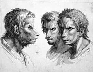 Three faces of werewolf (werewolf) - by Le brun, 17th century Three faces of werewolf (werewolf) - by Le brun, 17th century