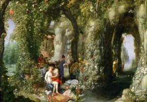 A Fantastic cave with Odysseus and Calypso (oil on canvas) A Fantastic cave with Odysseus and Calypso (oil on canvas)