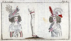 Fashion 18th century: hairstyle and garter of women around 1788 Fashion 18th century: hairstyle and garter of women around 1788