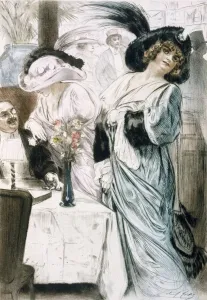Fashionable Women, from Paris: Moeurs, Costumes et Attitudes 1912-13, Vol. 1: Les Bars, published 1914 (colour litho) Fashionable Women, from Paris: Moeurs, Costumes et Attitudes 1912-13, Vol. 1: Les Bars, published 1914 (colour litho)