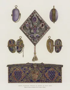 Fastening, portable reliquary and casket of St Louis (Louis IX of France), 13th Century (colour litho) Fastening, portable reliquary and casket of St Louis (Louis IX of France), 13th Century (colour litho)