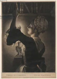 Female Lucubration, print made by Philip Dawe, 1772 (mezzotint) Female Lucubration, print made by Philip Dawe, 1772 (mezzotint)
