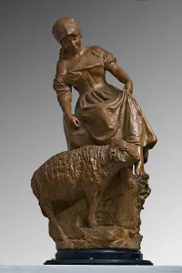 Female Shepherd with a Goat (painted earthenware) Female Shepherd with a Goat (painted earthenware)