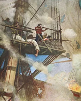 The fight in the Fire-tops against an English ship (colour litho) The fight in the Fire-tops against an English ship (colour litho)