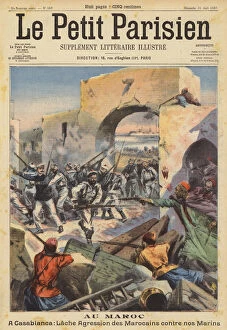Casablanca Collection: Fighting between Moroccans and French sailors in Casablanca (colour litho)