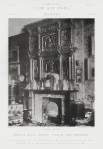 Fireplace: Canford Manor, Dorset, Seat of Lord Wimborne (b/w photo) Fireplace: Canford Manor, Dorset, Seat of Lord Wimborne (b/w photo)