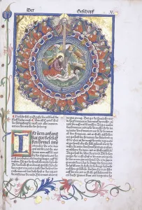The First Creation of Eve, 1483 (hand-coloured woodcut, gold leaf) The First Creation of Eve, 1483 (hand-coloured woodcut, gold leaf)
