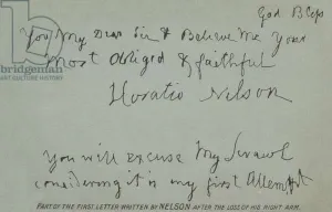 Part of the first letter written by Nelson after the loss of his right arm (litho) Part of the first letter written by Nelson after the loss of his right arm (litho)