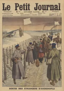 Foreigners being allowed to leave the besieged city of Adrianople (colour litho) Foreigners being allowed to leave the besieged city of Adrianople (colour litho)
