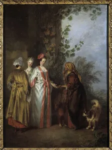 The fortune teller. Painting by Jean Antoine Watteau (1684-1721), 18th century The fortune teller. Painting by Jean Antoine Watteau (1684-1721), 18th century