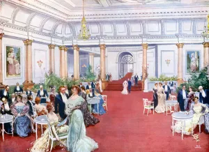 Foyer, The Savoy Restaurant, London (colour litho) Foyer, The Savoy Restaurant, London (colour litho)