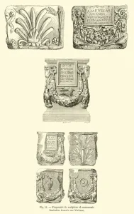 Fragments de sculpture et monuments funeraires trouves rue Vivienne (engraving) Fragments de sculpture et monuments funeraires trouves rue Vivienne (engraving)