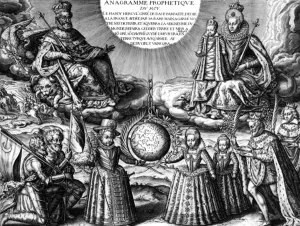 French royal family in 1607 (propaganda) : French king Henri IV and his wife queen Marie de Medicis holding their French royal family in 1607 (propaganda) : French king Henri IV and his wife queen Marie de Medicis holding their