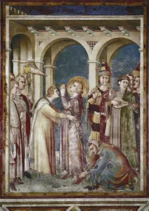 Fresco of the life of Saint Martin. Saint Martin is a knight, detail Fresco of the life of Saint Martin. Saint Martin is a knight, detail