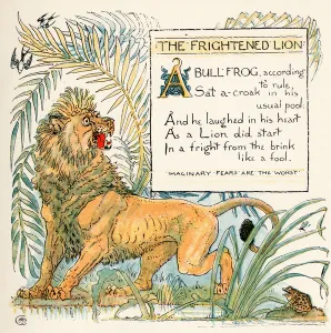 The Frightened Lion, illustration from Babys Own Aesop, engraved The Frightened Lion, illustration from Babys Own Aesop, engraved