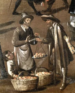 Fruits seller and little thief, detail (Painting, 1660-1670) Fruits seller and little thief, detail (Painting, 1660-1670)