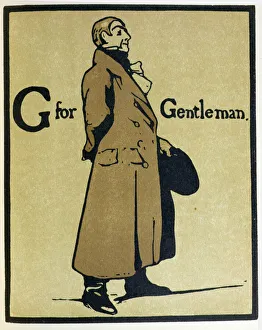 G is for Gentleman, illustration from An Alphabet, published by William Heinemann, 1898 (hand-coloured woodcut) G is for Gentleman, illustration from An Alphabet, published by William Heinemann, 1898 (hand-coloured woodcut)