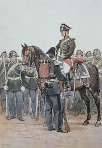 Gendarmerie in full dress uniform, 1887 (colour engraving) Gendarmerie in full dress uniform, 1887 (colour engraving)