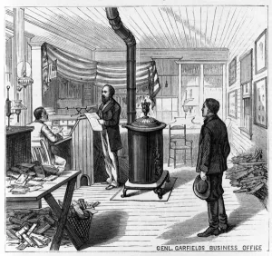General Garfield's Business Office, pub. 1880 (wood engraving) General Garfield's Business Office, pub. 1880 (wood engraving)