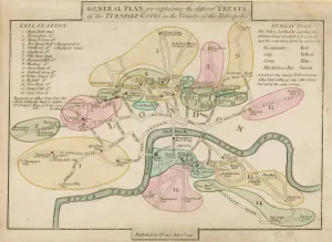 General plan for explaining the different trusts of the Turnpike Gates (engraving) General plan for explaining the different trusts of the Turnpike Gates (engraving)