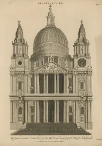 A geometrical elevation of the western front of St Paul's Cathedral (engraving) A geometrical elevation of the western front of St Paul's Cathedral (engraving)