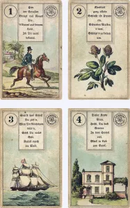 German edition of the Lenormand French cartomancy deck: The Rider, The Clover, The Ship German edition of the Lenormand French cartomancy deck: The Rider, The Clover, The Ship