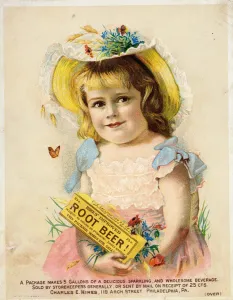 Girl advertising Hires Improved Root Beer (chromolitho) Girl advertising Hires Improved Root Beer (chromolitho)