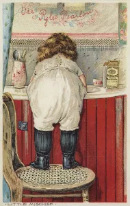 Girl Leaning Over Sink Little Mischief (chromolitho) Girl Leaning Over Sink Little Mischief (chromolitho)