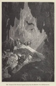 Gnomes of the German Legends laying bare the Skeleton of an Ichthyosaurus (engraving) Gnomes of the German Legends laying bare the Skeleton of an Ichthyosaurus (engraving)