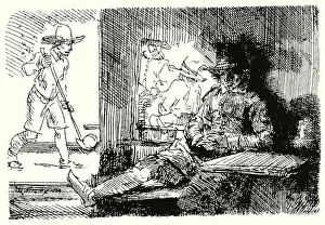 The Golfer, scene in a tavern with man playing kolven outside (litho) The Golfer, scene in a tavern with man playing kolven outside (litho)