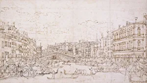 The Grand Canal, Venice, with the Rialto Bridge from the South, (black chalk The Grand Canal, Venice, with the Rialto Bridge from the South, (black chalk