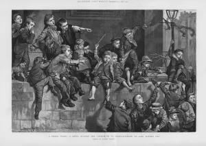 A grand stand - a scene outside the Church of St Mary-le-Strand, London, on Lord Mayor's Day (litho) A grand stand - a scene outside the Church of St Mary-le-Strand, London, on Lord Mayor's Day (litho)