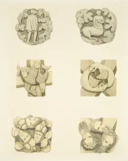 Six groin stones in ceiling on entering the north door of Bristol Cathedral (w/c on paper Six groin stones in ceiling on entering the north door of Bristol Cathedral (w/c on paper