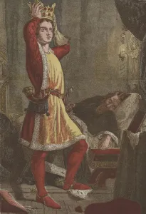 Henry, Prince of Wales, the future King Henry V, trying on his father' Henry, Prince of Wales, the future King Henry V, trying on his father'